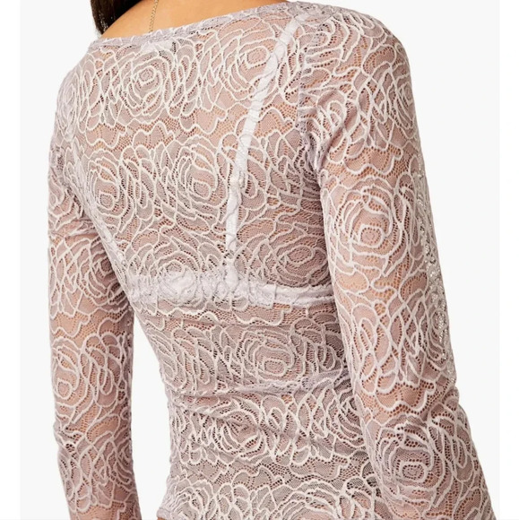 Free People - In My Head Sheer Lace Bodysuit in Thimble - Picture 3 of 5